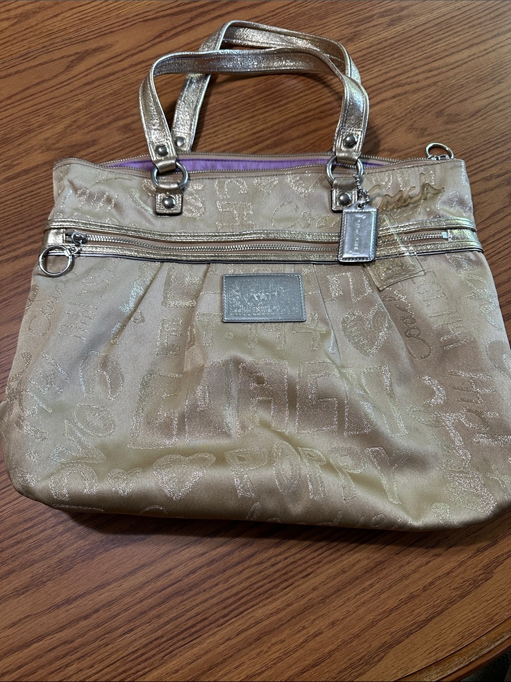 Coach Shiny Gold Shoulder Tote with Zip Front